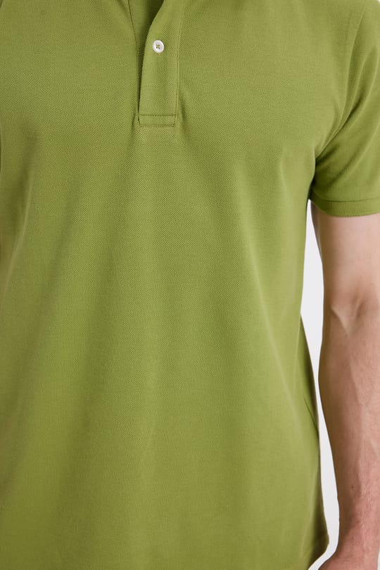 Erkek Slim Fit Dar Kesim %100 Pamuk Kısa Kollu Polo Yaka Yeşil Tişört