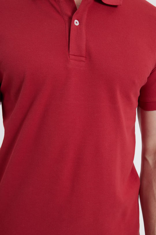 Erkek Slim Fit Dar Kesim %100 Pamuk Kısa Kollu Polo Yaka Kırmızı Tişört
