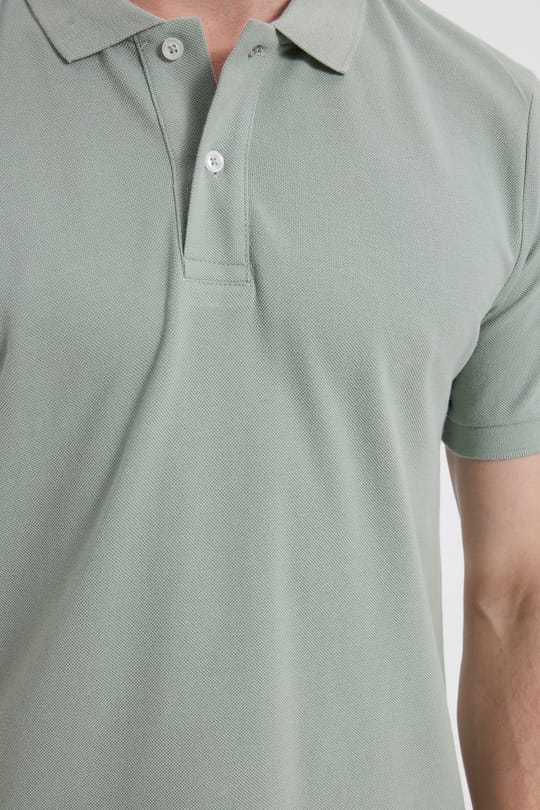 Erkek Slim Fit Dar Kesim %100 Pamuk Kısa Kollu Polo Yaka Yeşil Tişört