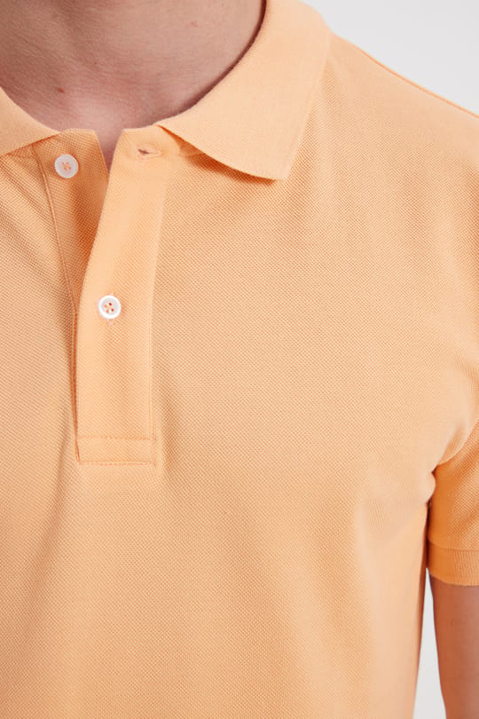 Erkek Slim Fit Dar Kesim %100 Pamuk Kısa Kollu Polo Yaka Turuncu Tişört