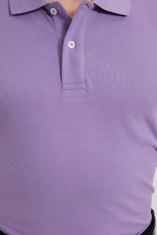 Erkek Slim Fit Dar Kesim %100 Pamuk Kısa Kollu Polo Yaka Mor Tişört
