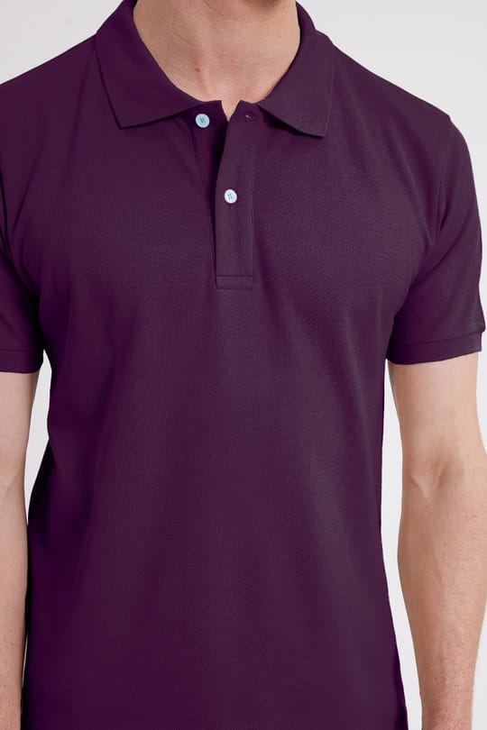 Erkek Slim Fit Dar Kesim %100 Pamuk Kısa Kollu Polo Yaka Mor Tişört