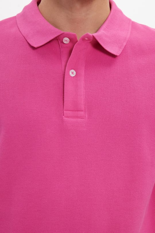 Erkek Slim Fit Dar Kesim %100 Pamuk Kısa Kollu Polo Yaka Pembe Tişört