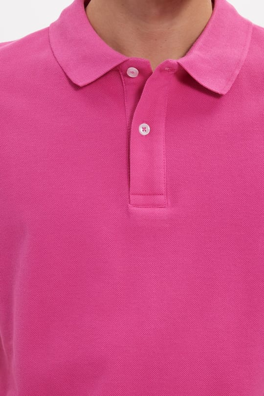 Erkek Slim Fit Dar Kesim %100 Pamuk Kısa Kollu Polo Yaka Pembe Tişört