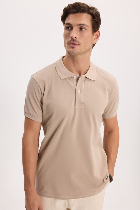 Erkek Slim Fit Dar Kesim %100 Pamuk Kısa Kollu Polo Yaka Taş Tişört
