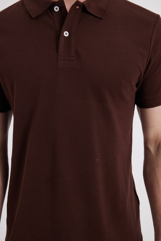 Erkek Slim Fit Dar Kesim %100 Pamuk Kısa Kollu Polo Yaka Kahverengi Tişört