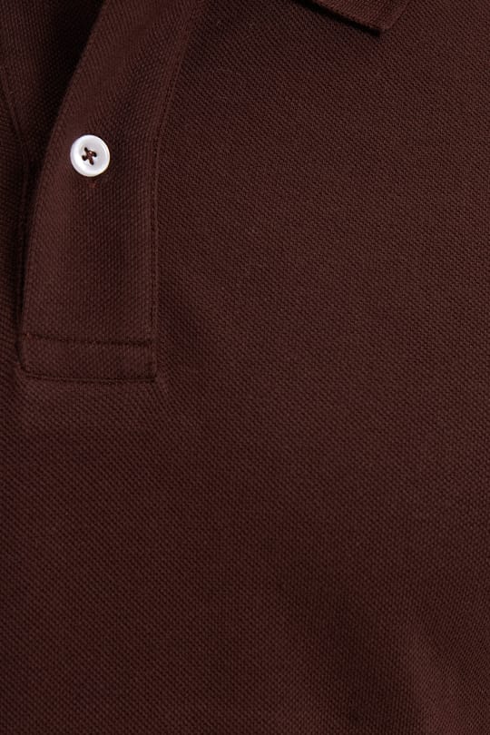 Erkek Slim Fit Dar Kesim %100 Pamuk Kısa Kollu Polo Yaka Kahverengi Tişört