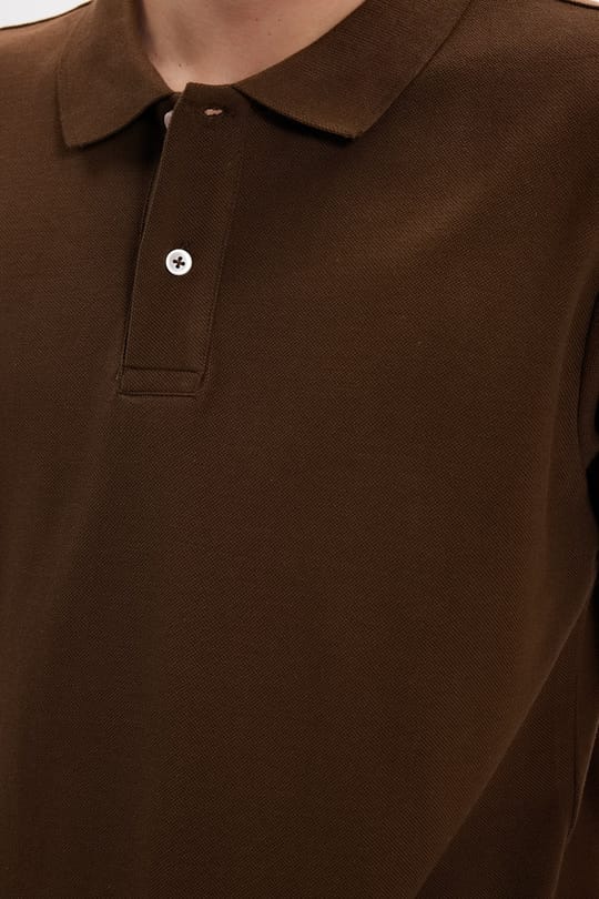 Erkek Slim Fit Dar Kesim %100 Pamuk Kısa Kollu Polo Yaka Kahverengi Tişört