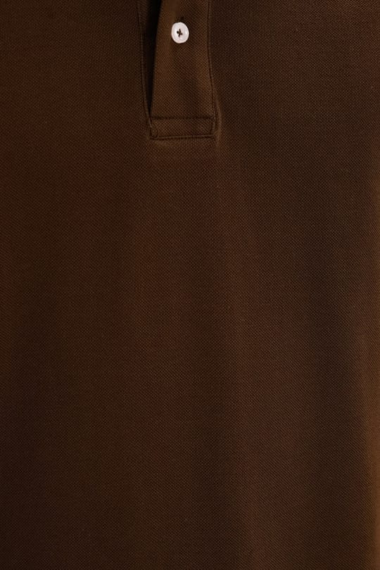 Erkek Slim Fit Dar Kesim %100 Pamuk Kısa Kollu Polo Yaka Kahverengi Tişört