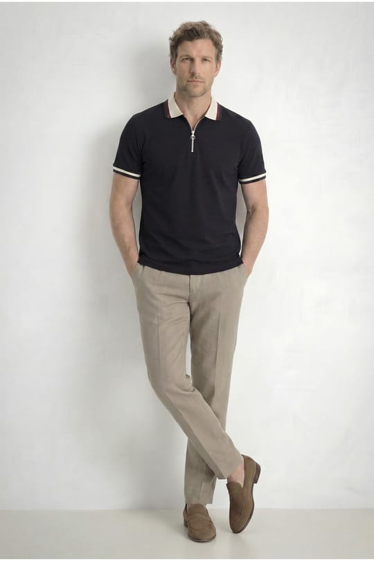 Erkek Slim Fit Dar Kesim %100 Pamuk Kısa Kollu Yarım Fermuarlı Siyah Polo Yaka Tişört