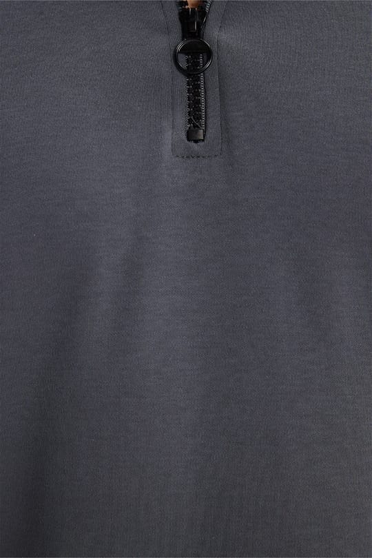 Erkek Slim Fit Dar Kesim %100 Pamuk Kısa Kollu Yarım Fermuarlı Antrasit Polo Yaka Tişört