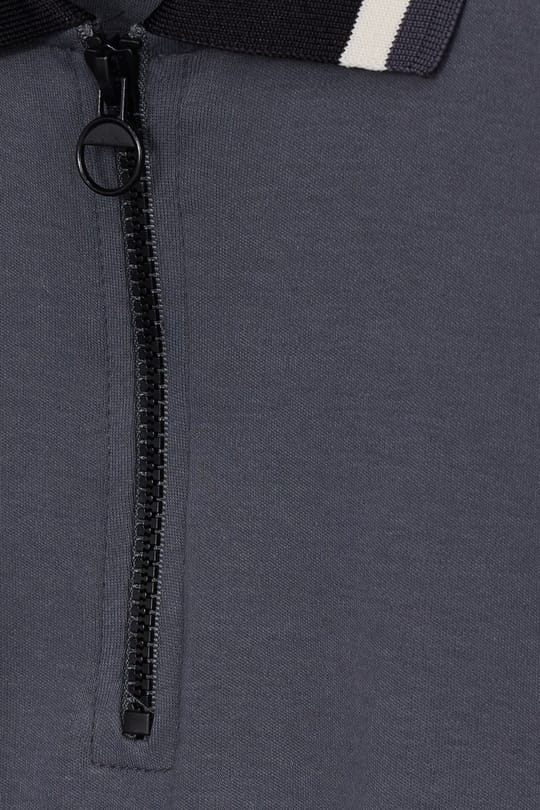 Erkek Slim Fit Dar Kesim %100 Pamuk Kısa Kollu Yarım Fermuarlı Antrasit Polo Yaka Tişört