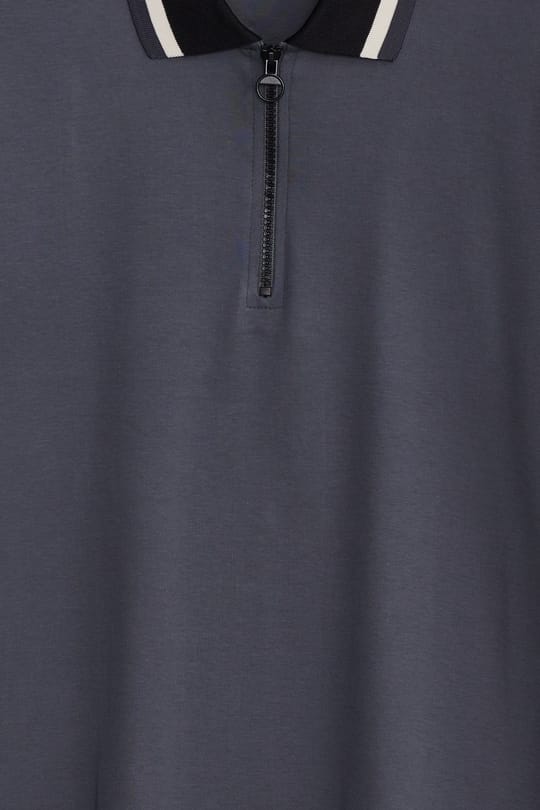Erkek Slim Fit Dar Kesim %100 Pamuk Kısa Kollu Yarım Fermuarlı Antrasit Polo Yaka Tişört