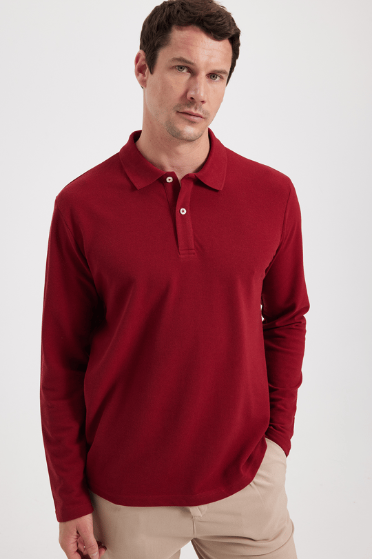 Erkek 3lü Pkt Lacivert-Bordo-Haki Standart Fit Normal Kesim Pamuklu Pike Polo Yaka Sweatshirt