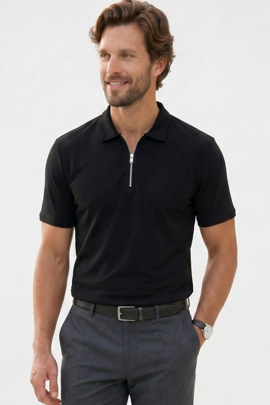 COMFORT FIT SHORT SLV  ZIP POLO OYS T-SHIRT