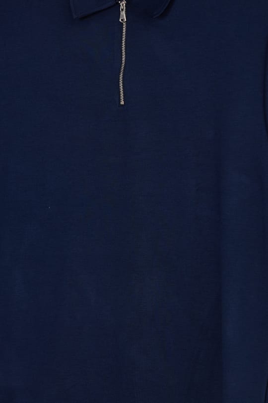 Erkek Slım Fit Dar Kesim Ekstra Soft Modal Kumaş Kısa Kollu Yarım Fermuarlı Lacivert Polo Yaka Tişört