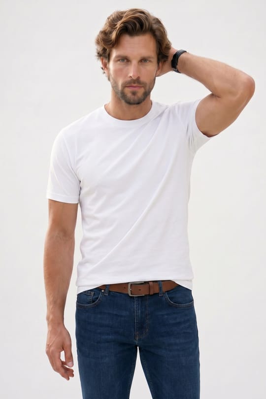 Erkek Regular Fit Rahat Kesim Ekstra Soft Modal Kumaş Bisiklet Yaka Kısa Kollu Beyaz Tişört