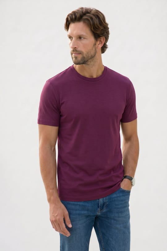 Erkek Regular Fit Rahat Kesim Ekstra Soft Modal Kumaş Bisiklet Yaka Kısa Kollu Bordo Tişört