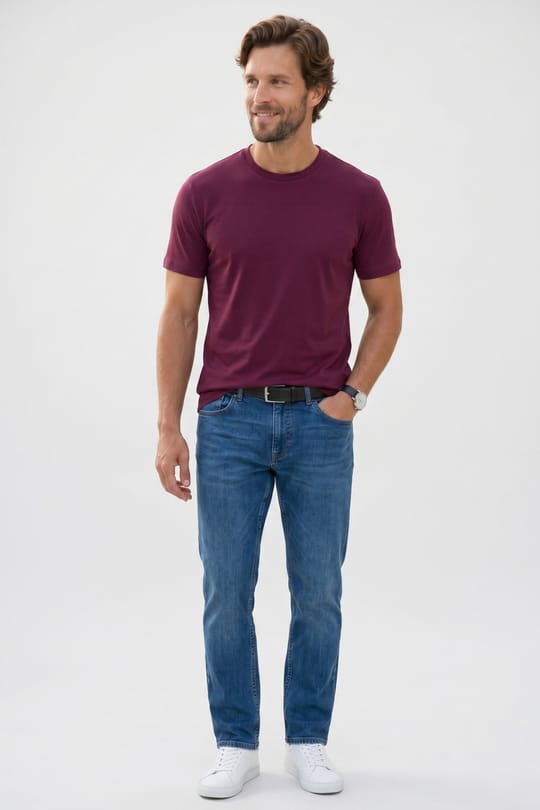 Erkek Regular Fit Rahat Kesim Ekstra Soft Modal Kumaş Bisiklet Yaka Kısa Kollu Bordo Tişört