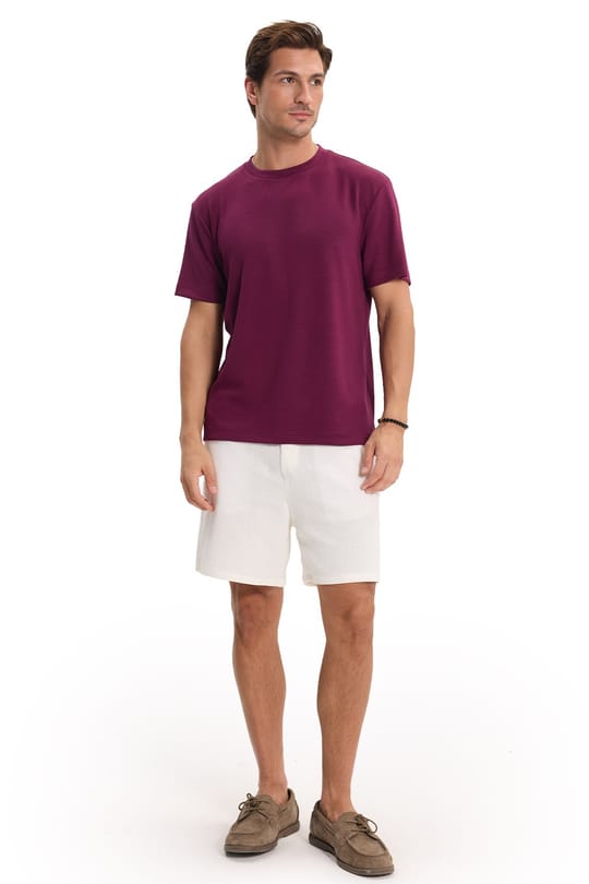 Erkek Regular Fit Rahat Kesim Ekstra Soft Modal Kumaş Bisiklet Yaka Kısa Kollu Bordo Tişört