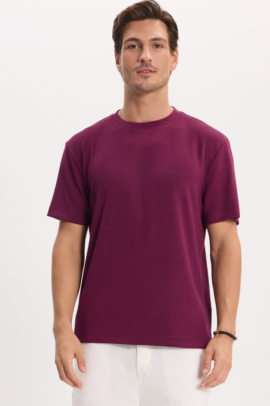 Erkek Regular Fit Rahat Kesim Ekstra Soft Modal Kumaş Bisiklet Yaka Kısa Kollu Bordo Tişört