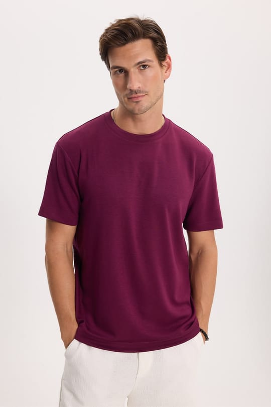 Erkek Regular Fit Rahat Kesim Ekstra Soft Modal Kumaş Bisiklet Yaka Kısa Kollu Bordo Tişört