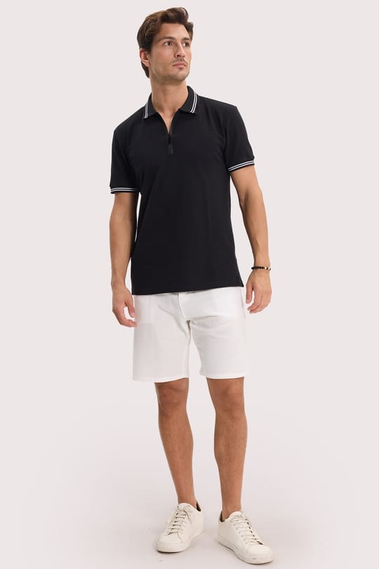 Erkek Slim Fit Dar Kesim %100 Pamuk Kısa Kollu Siyah Polo Yaka Tişört