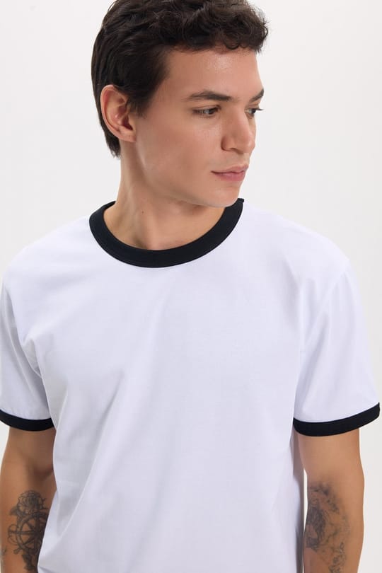 Erkek Regular Fit Klasik Kesim %100 Pamuk Kısa Kollu Bisiklet Yaka Beyaz Tişört