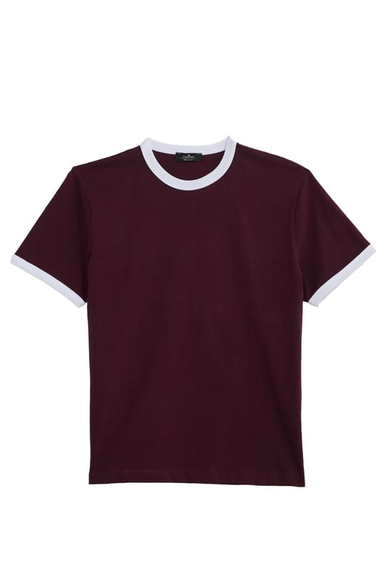 Erkek Regular Fit Klasik Kesim %100 Pamuk Kısa Kollu Bisiklet Yaka Bordo Tişört
