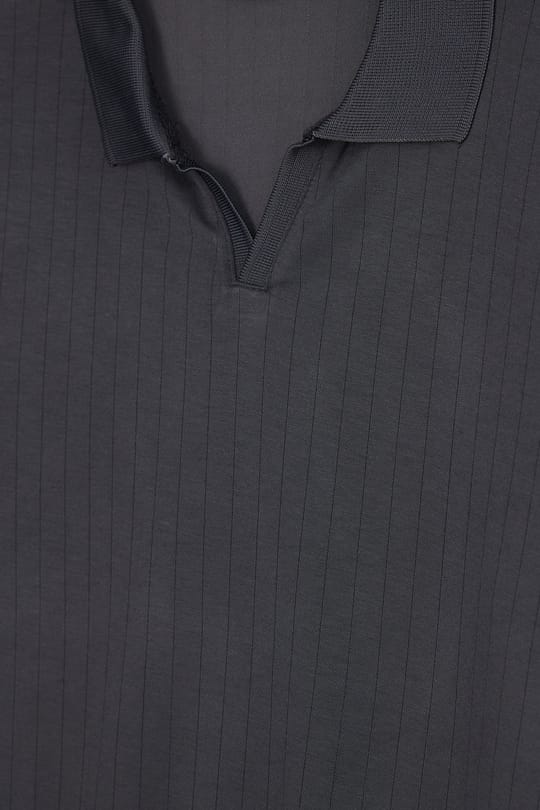 Erkek Slim Fit Dar Kesim Pamuklu Kısa Kollu Çizgili Antrasit Polo V Yaka Tişört