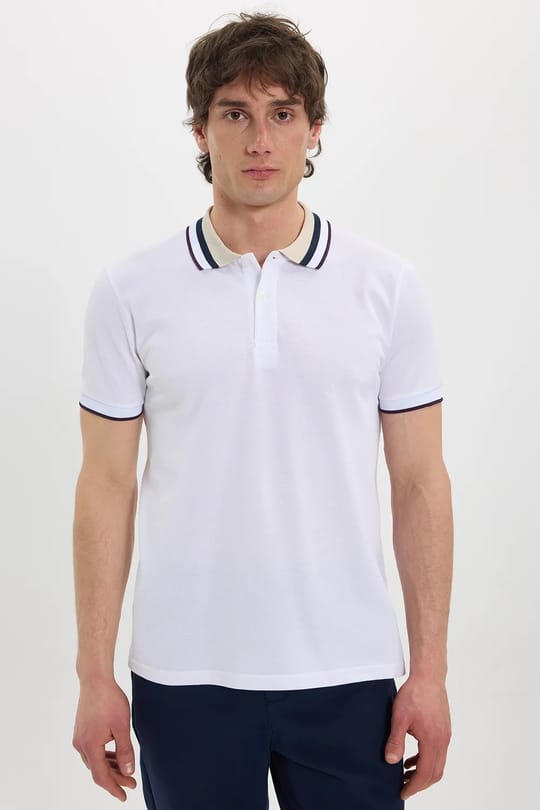 Erkek 3lü Paket Kahverengi-Lacivert-Beyaz Slim Fit Dar Kesim %100 Pamuk Düz Pike Polo Yaka Tişört