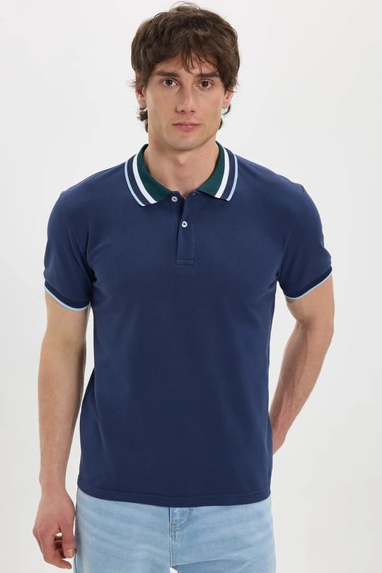 Erkek 3lü Paket Kahverengi-Lacivert-Beyaz Slim Fit Dar Kesim %100 Pamuk Düz Pike Polo Yaka Tişört