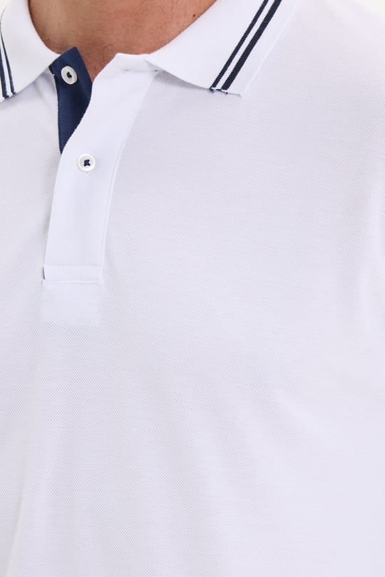 Erkek Slim Fit Dar Kesim %100 Pamuk Uzun Kollu Beyaz Polo Yaka Tişört