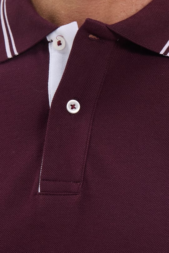 Erkek Slim Fit Dar Kesim %100 Pamuk Uzun Kollu Bordo Polo Yaka Tişört