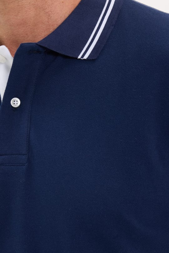 Erkek Slim Fit Dar Kesim %100 Pamuk Uzun Kollu Lacivert Polo Yaka Tişört