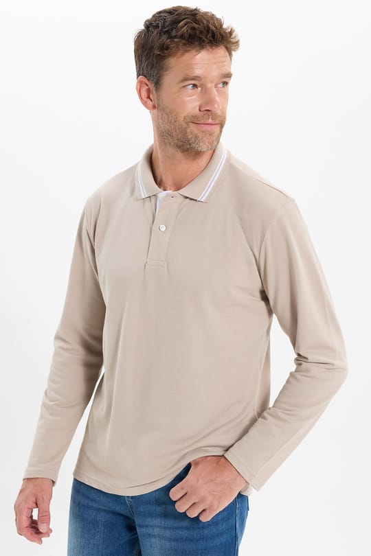 Erkek Slim Fit Dar Kesim %100 Pamuk Uzun Kollu Taş Polo Yaka Tişört