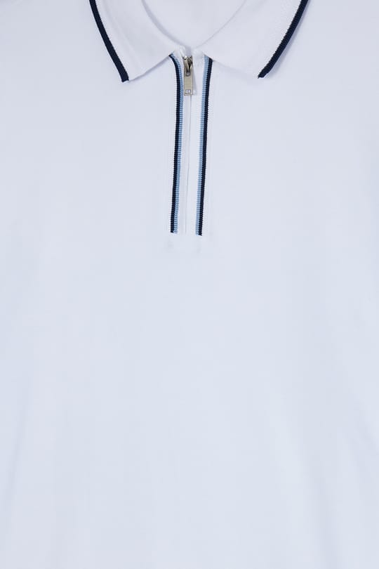 Erkek Slim Fit Dar Kesim %100 Pamuk Uzun Kollu Fermuarlı Beyaz Polo Yaka Tişört