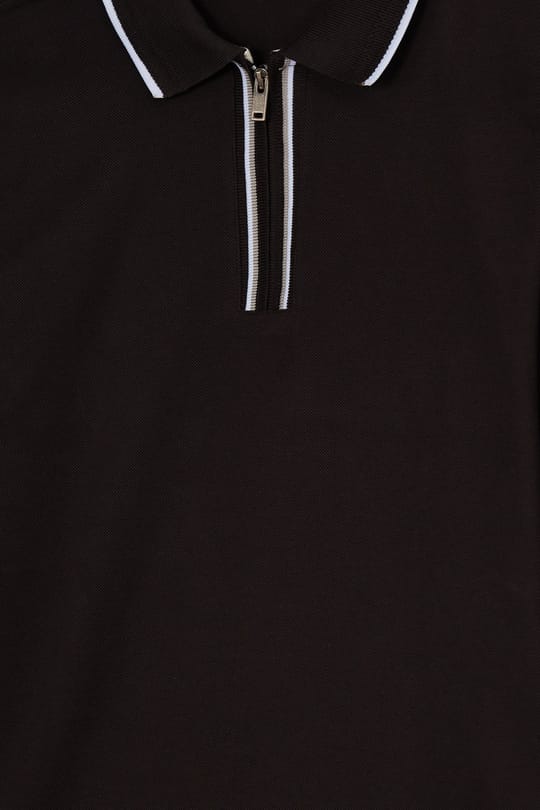 Erkek Slim Fit Dar Kesim %100 Pamuk Uzun Kollu Fermuarlı Kahverengi Polo Yaka Tişört