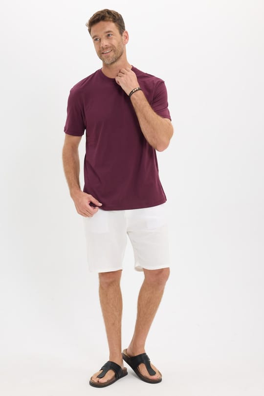 Erkek Loose Fit Rahat Kesim %100 Pamuk Yumuşak Dokulu Kısa Kollu Bordo Bisiklet Yaka Tişört
