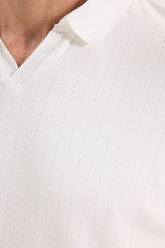 Erkek Slim Fit Dar Kesim Pamuklu Ekstra Soft Modal Kumaş Çizgili Beyaz Polo Yaka Sweatshirt