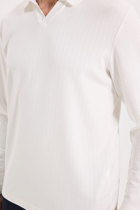 Erkek Slim Fit Dar Kesim Pamuklu Ekstra Soft Modal Kumaş Çizgili Beyaz Polo Yaka Sweatshirt