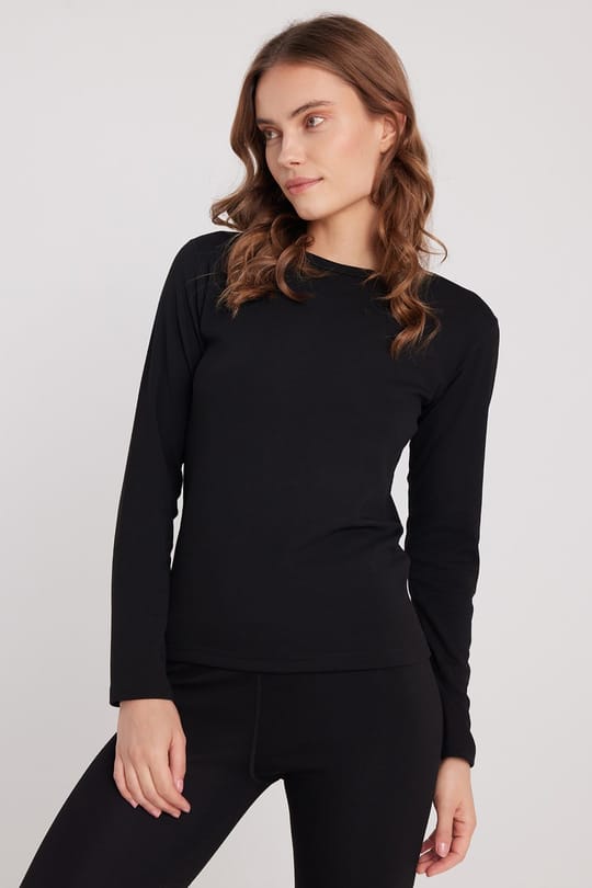 Kadın Slim Fit Dar Kesim Bisiklet Yaka Siyah Termal Alt Üst Takım