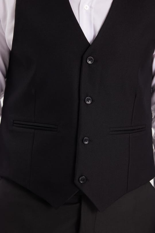 Erkek Slim Fit Düz Cepli Siyah Yelek