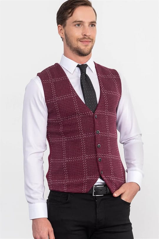Erkek Slim Fit Dar Kesim Bordo Yelek