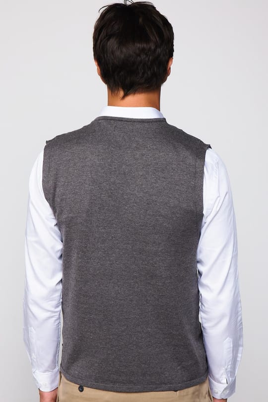 Slim Fit Kare Desenli Gri Erkek Yelek