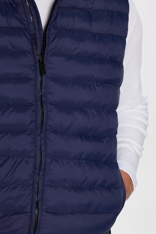 Erkek Slim Fit Dar Kesim Rüzgar Geçirmez Cepli Lacivert Çıkabilir Kapüşonlu Sıcak Tutan Şişme Yelek