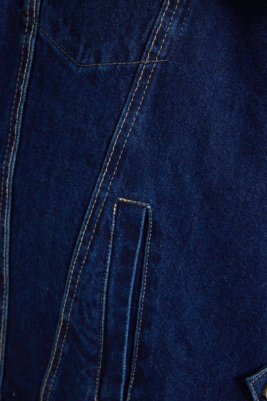 Kadın Oversize Geniş Kesim %100 Pamuk Panço Kol Yan Düğme Detaylı Lacivert Denim Yelek