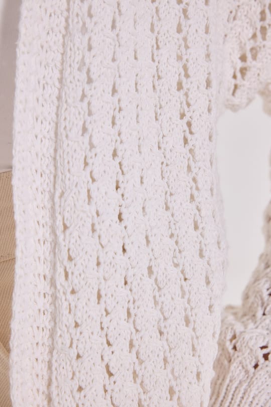 Kadın Oversize Geniş Kesim Mevsimlik Ajurlu Örme Dökümlü Ekru Triko Hırka