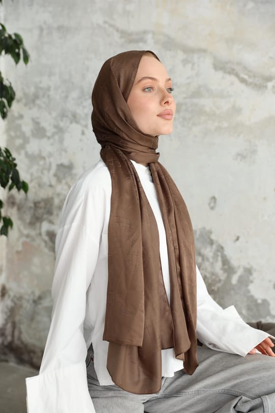 Döngü Desen Jakar Şal Kahve