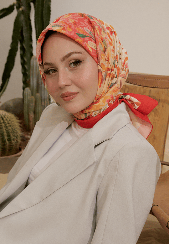Leaf Desen Bambu Kraş Eşarp Kiremit